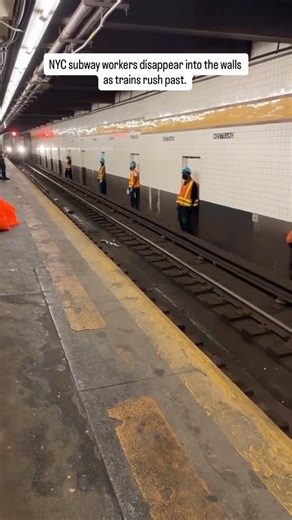 Engineering | Science | Technology on Instagram: "During track cleaning and maintenance, workers stay inside the tunnels while trains are still running. When a train approaches, they step into narrow safety alcoves built into the tunnel walls—designed specifically to protect crews from passing trains. It’s a dangerous, highly coordinated process that relies on training, timing, and trust. Most riders never notice it, but this is how the subway keeps moving while maintenance continues just feet a