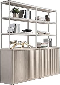 SICOTAS Book Shelf Fluted Bookshelf 71" Tall Bookcase with Doors Storage 5 Tier Mid Century Modern Bookshelves Large Shelves Metal Book Cases for Living Room Office Kitchen Library