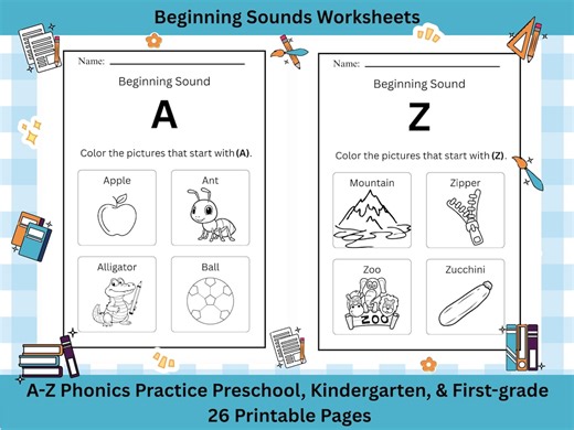 Beginning Sounds Worksheets A-Z | Phonics Printable Activity (PDF Download)