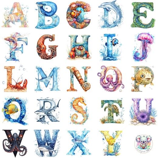 Under the Sea Alphabet Clipart: Ocean-themed Letters (digital Download) - Etsy