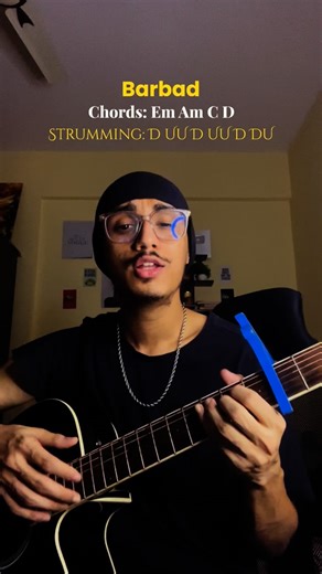 Aman Hora (Guitars) on Instagram: "learn this if you r scared of love :p❤️ . { barbaad, guitar, chords, strumming, hindi songs, how to play guitar, guitar hindi songs } . #barbaad #saiyaara #chords #guitar #guitarlesson"