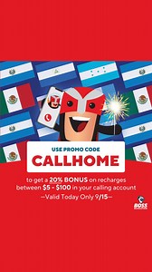 5.2K views | TODAY, 9/15 ONLY, enjoy MORE TIME to connect with your LOVED ONES! Use PROMO CODE “CALLHOME” to receive a 20% BONUS on calling recharges between $5 and $100. This offer is available in the app, online, or at BOSS Revolution stores. Don't miss out on this incredible opportunity to save and talk more!✨ | BOSS Revolution | Facebook