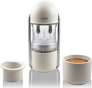 LEVERPRESSO HUGH Lever Portable Espresso Machine, 9 Bar Pressure Double Espresso Shot with Ridgeless Portafilter Basket, Manually Operated, Perfect for Hiking & Camping(White)