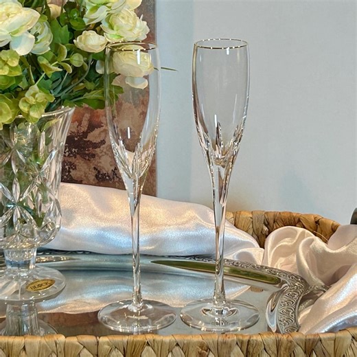 Vintage Lenox Firelight Gold Crystal Champagne Flutes, Set of 2 | Hand-cut 24K Gold Rim Toasting Glasses, Discontinued Elegant Wedding Gift - Etsy