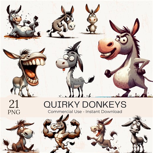 Quirky Donkey Clipart: Watercolor Funny Cartoon Animal PNG Bundle (commercial Use) - Etsy Canada