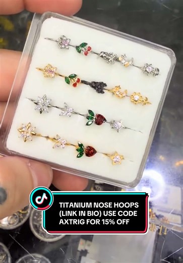 LINK IN THE BIO! USE CODE AXTRIG FOR 15% OFF!! #fyp #foryoupage #titaniumjewelry #nosehoops #piercingtok