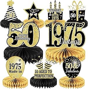 9PCS 50th Birthday decorations 50th birthday Centerpieces for Tables Decoration 2025 Vintage 1975 Honeycomb Table Topper Back in 1975 50 Birthday Decoration for Men and Woman 50 Years Party Decor