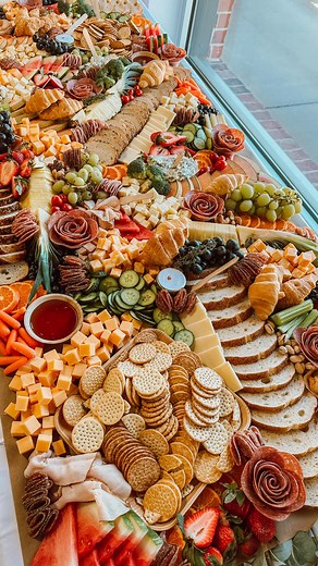 2.5K views · 36 reactions | Let’s build a 40 person Graze Table together! If you’re here, make sure you’re following for some more fun charcuterie things ✨ Balloons: @gatherandgarland Shimmer wall and letters: @poshpartynwa Venue: @milieustudio_nwa - - - - #grazetable #charcuterie #pov #foodartist #foodstyling #foodstylist #foodart #charcuterietable #cheesetable #cheeselover #cheeseboard #nwa #northwestarkansas #foodie | Mallory Files - Ozark Charcuterie | Facebook