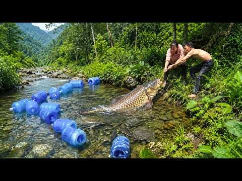 Harvesting and Catching Big Carp,Softshell Turtle Using Recycled Plastic Containers - Grilled Fish
