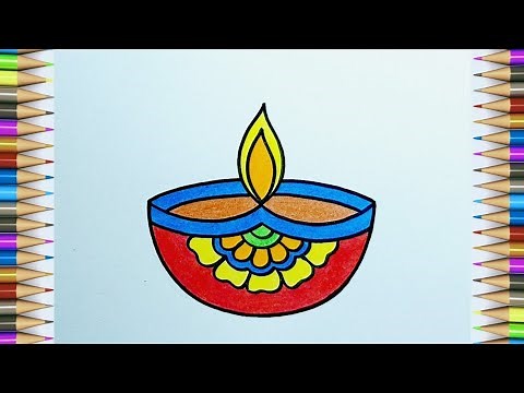 How to Draw Diya Step by Step || Diwali Special Diya Drawing || Diya Drawing Colour..