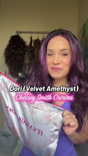 Dori (Velvet Amethyst) @Chelsey Smith Crowns as I’m posting is available in standard and petite. 💜Code RAYLENEV saves 10% and makes it $81. Thank you!!! 🫶🏼@Northerngirl #chelseysmithcrowns #gluelesswig #purplehair #hairloss #beforethewow