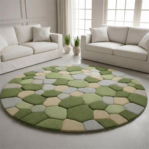 Green Pebble Stone Round Rug - Etsy