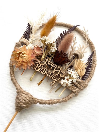 Happy Birthday Floral Cake Topper – Dried Wildflower Wood Script Decoration- Autumn Fall Cake - Etsy