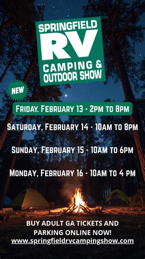 More exploring, less waiting! 🚐🌲 Get ready for an unforgettable adventure at the Camping & RV Show! Be sure to purchase your tickets and parking passes ahead of time so you can skip the lines and head straight into the fun. General adult tickets and parking passes are available for purchase online. Senior (60 ), DAV, Military: $12 available for purchase at gate. The countdown is on! ⏰ Get tickets here: https://www.easternstatesexposition.com/events/2022/springfieldrvcampingoutdoorshow | Spring