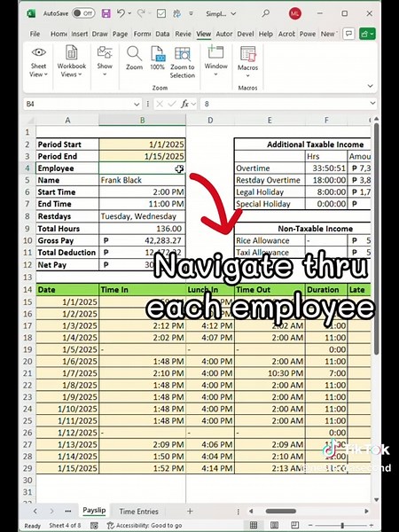 Simple Payroll Template with Automatic Overtime Pay