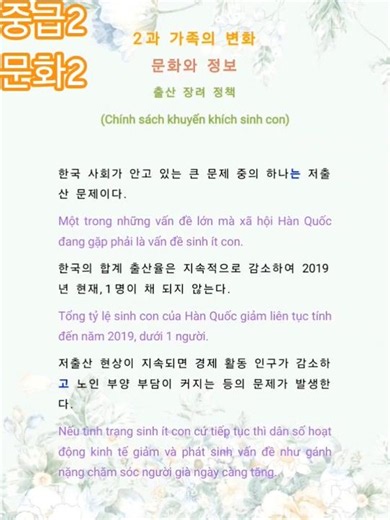 중급2 - 문화2 (2과 가족의 변화) #사회통합프로그램 #4단계 #한국어 #티앤 #korean #thinhhanh