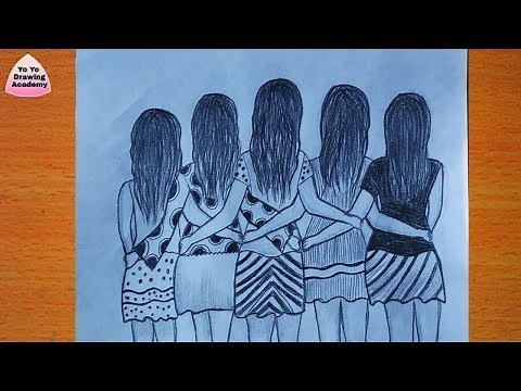 How To Draw Five Friends Hugging Each other || Best friends ❤ pencil Sketch Tutorial