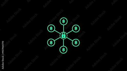 Dollar money symbol, business cash icon, save currency bank sign.Animation of network of connections with digital icons .