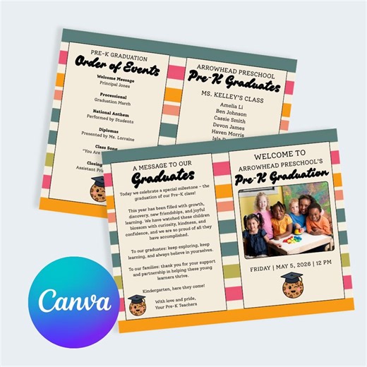Preschool Graduation Program Template, Editable Smart Cookie Pre-k Kindergarten Grad Ceremony Program, Class of 2026 Canva Digital Download - Etsy