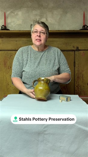 Volunteer and historian Anne showcase an early example of redware pottery—highlighting the craftsmanship and history preserved at Stahl’s Pottery. 🏺✨ #StahlsPottery #PotteryHistory #Redware #stahls #PreservationInAction