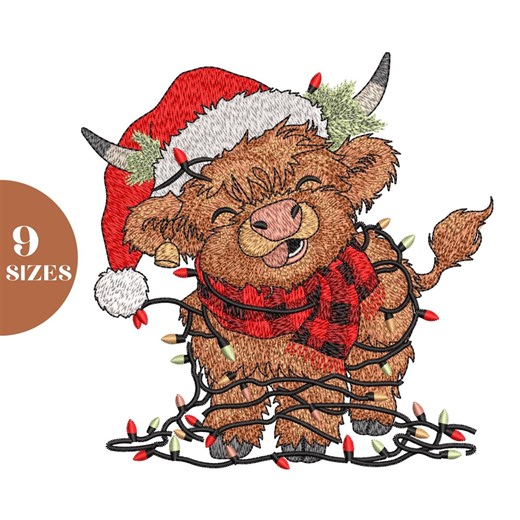 Christmas Highland Cow Embroidery Design | Santa Hat Buffalo (instant Download) - Etsy