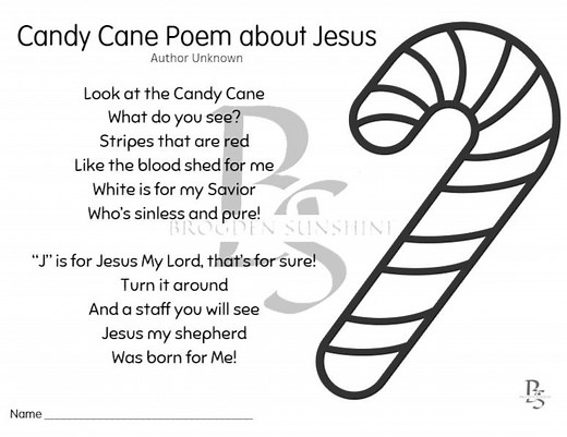 Printable Shareable Christmas Candy Cane Poem About Jesus Color Sheet Merry Christmas Kids Parties Sunday School Handout PDF Holiday - Etsy