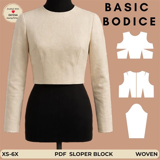 Women's Basic Bodice Block With Long Sleeve: Woven Sloper (XS–6X) (PDF Pattern) - Etsy