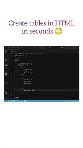 Create Tables in HTML | HTML Table Tutorial for Beginners 💻🔥 #tech #shorts