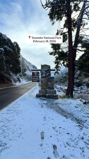 📍Yosemite National Park (February 18, 2026) ❄️ Ongoing Winter Storm Conditions Winter weather continues across the park today, bringing steady snowfall and cold temperatures. 🌡️ Current temperature in Yosemite Valley: around 25°F Overnight lows are expected to dip even more. A Winter Storm Warning remains in effect through this evening. Reduced visibility and icy conditions are developing on shaded roadways. ✨ Follow @adventurechasingduo for more updates and Yosemite views! 🙌 The Valley is co