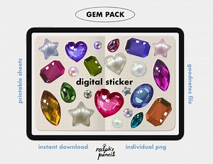 Gem Pack Digital Stickers - High Resolution Gemstone Pearl Stickers, Goodnotes Sticker, Bejeweled Stickers, Printable Sticker Sheet, PNG - Etsy