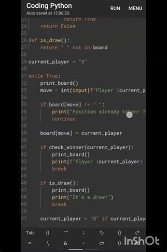 write a program to print tik tac game in python