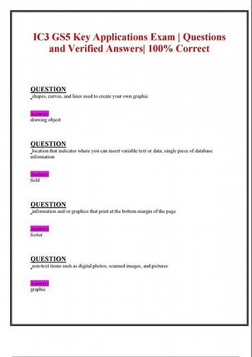 IC3 GS5 KEY APPLICATIONS EXAM QUESTIONS AND VERIFIED ANSWERS 100 CORRECT 2024 2025