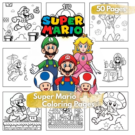 Super Mario Coloring Book | 50 Pages | Printable PDF | Super Mario & Friends Coloring Bundle | Instant Download - Etsy