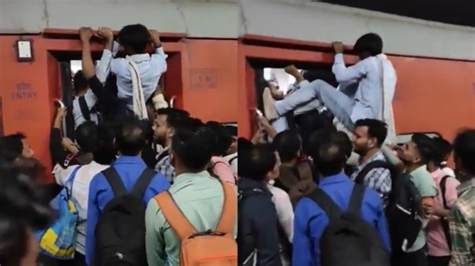 Viral video: Man's desperate attempt to enter overcrowded train fails