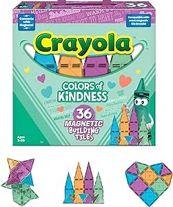 CreateOn Crayola Colors of Kindness Magnetic Tiles, Building Set for Kids, Magnetic Building Toys for Kids, STEM Toys for Boys and Girls Ages 3 and Up (36-Piece Set), Small