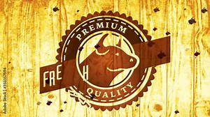 antique round marker scorched in timber for butchery offering fancy quality pure cattle with cattle head