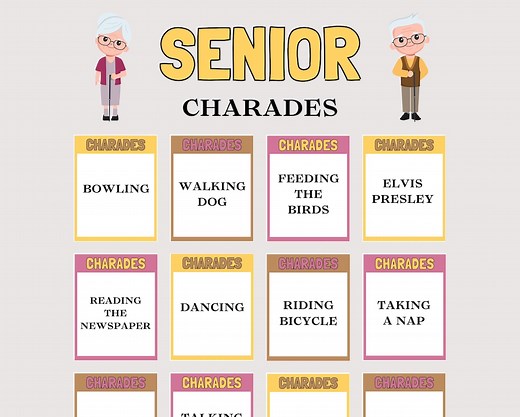 Senior Charades Game, Fun Printable Senior Game for Elderly, Game for Senior Citizens Activities, Senior Party Game, Elderly Icebreaker Game - Etsy