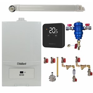 Pachet centrala termica Vaillant VUW 236/7-2 ecoTEC Pure 23 kW, gaz natural   GPL, termostat Honeywell DT4R, filtru antimagnetita RTM 3/4", kit montaj complet RTM si kit evacuare incluse - eMAG.ro