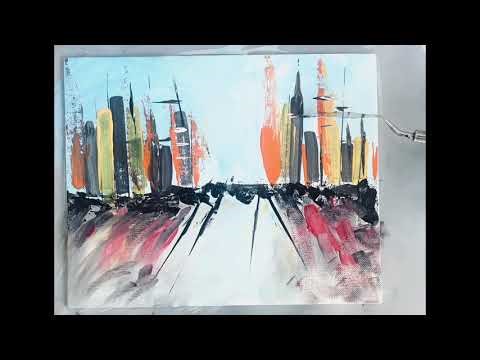 Create an Abstract Cityscape Painting with Palette Knife and Brush/ Acrylic Artwork on Canvas