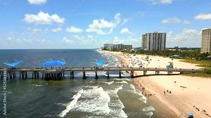 Pompano Beach fishing pier. Fisher Family Pier. Aerial 4k drone video