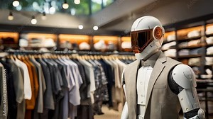 Explore the ultimate collection of futuristic robot costumes at store of the future Stock Video