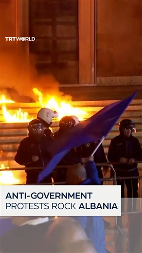 Tensions erupt during anti-government protests in Albania’s capital, Tirana, on December 22, after demonstrators threw molotov cocktails at the Prime Minister's offices. | TRT World