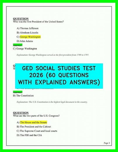 GED SOCIAL STUDIES TEST 2026 60 QUESTIONS WITH EXPLAINED ANSWERS