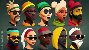 Cartoon Faces of Multi-Ethnic Characters Icon Illustration Concept, Various Ethnic African People Individuals Faces and Heads