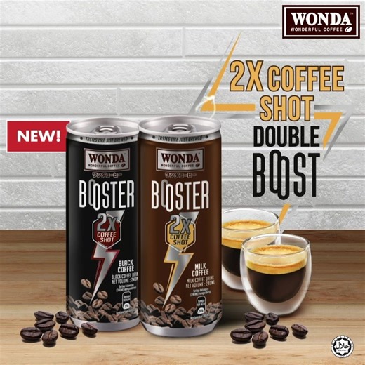 Want a stronger boost? Introducing WONDA Booster that comes in 2X coffee shot! Available in 2 flavours – WONDA Booster Milk Coffee and WONDA Booster Black Coffee. Get yours today at the nearest 7-Eleven for only RM2.80. Promotion is valid till 30 December. | Wonda Coffee Malaysia