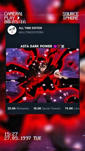 !! ASTA DARK POWER_👿💯☠️||BLACK CLOVER||ALL TIME EDITOR|| #blackclover #asta #power #noelle #yami