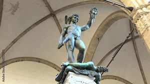 Famous Perseo and Medusa statue by artist Cellini in front of Loggia Dei Lanzi, Florence, Tuscany, Italy. Things to do in Italy, best place to visit, Firenze sightseeing, tourism destination