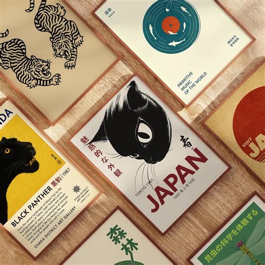 Japanese Poster Set: Retro Gallery Wall Art (digital Download) - Etsy