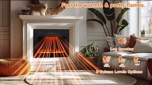 Electric Fireplace Inserts with 3 Flame & Top Light, Recessed Fireplace Heater, Thermostat, 750/1500W, Crackling Sound, Logs & Crystals, Timer, 32.2" W x 26" H Rear, No Wall Mount