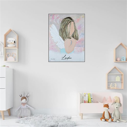 Abstract Angel Painting: Kids Room Wall Art, Guardian Angel Prints - Etsy